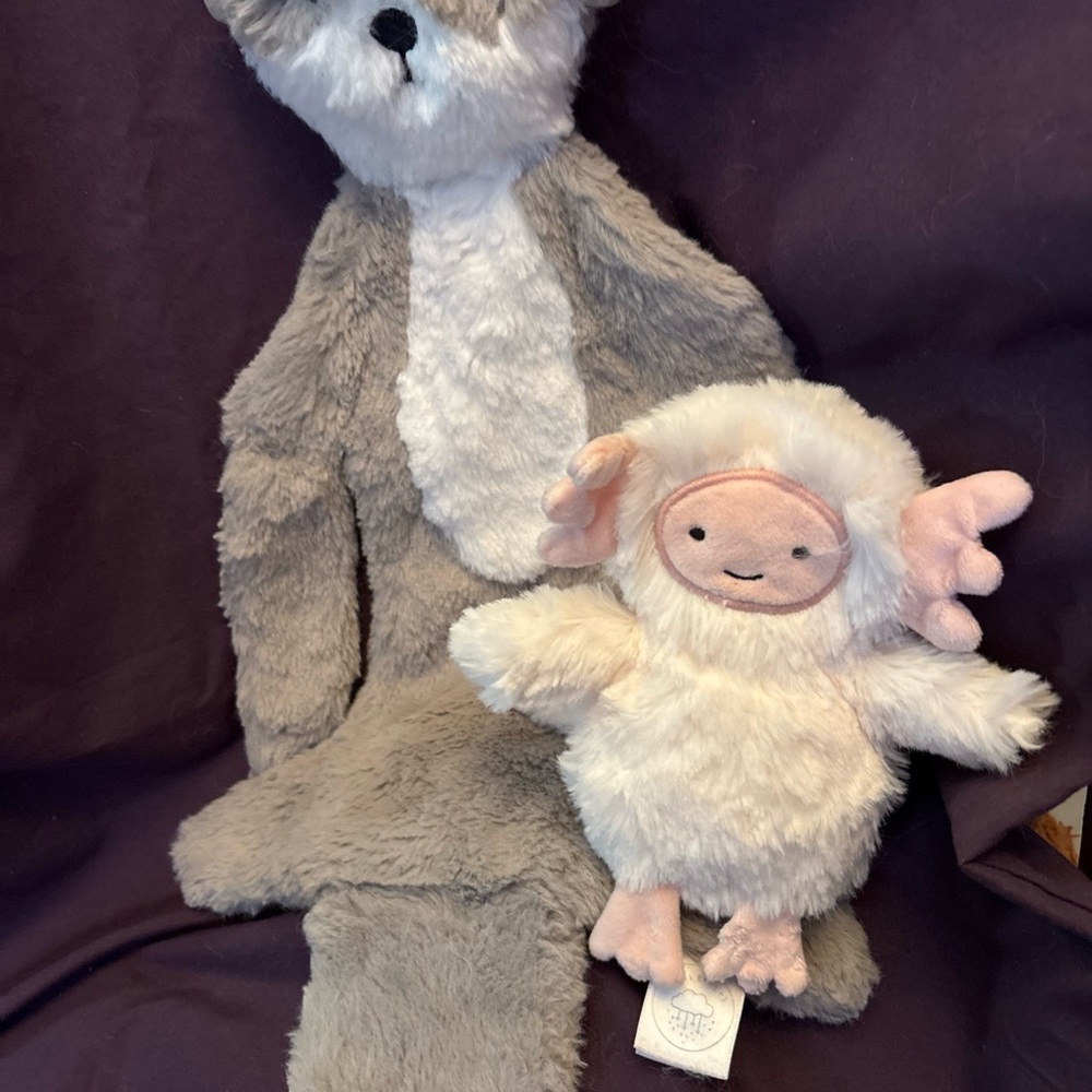 Slumberkins bundle of 2 grey with white OTTER Lovey  + mini SNOW DRAGED (flawed)